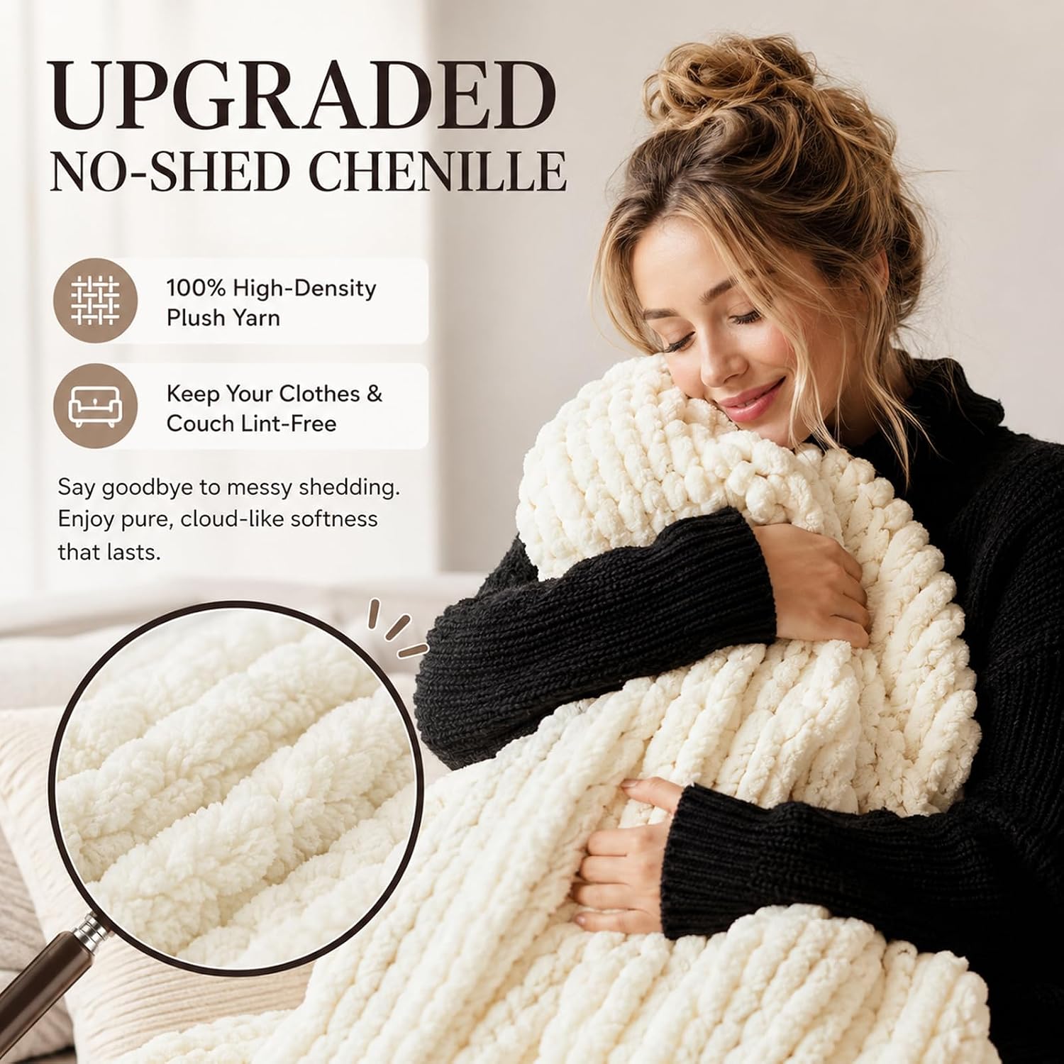 50x60 No Shed Chunky Cable Knit Chenille Throw Blanket