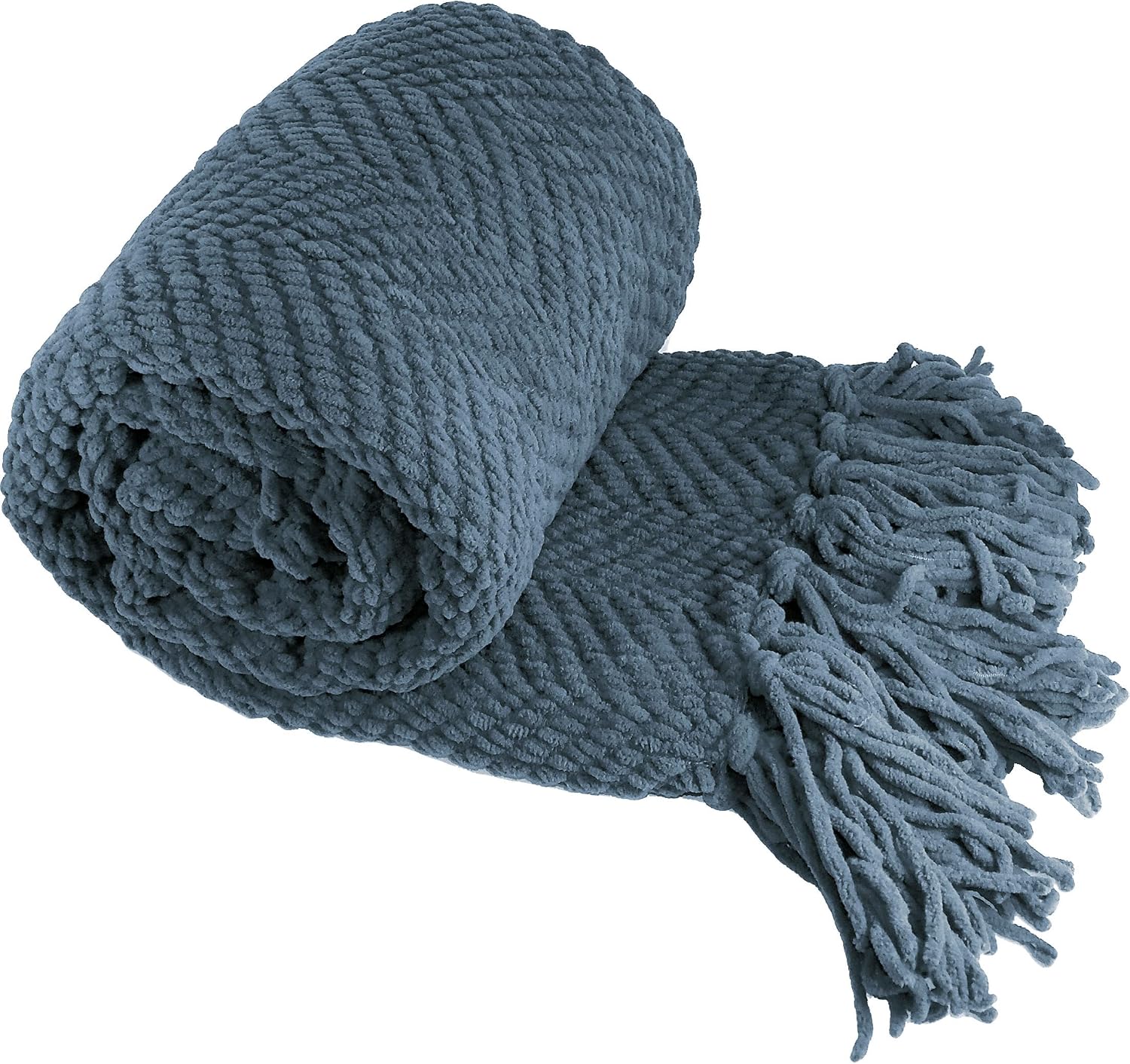 Home Soft Things 60x80 Blue Teal Tweed Knit Throw Blanket