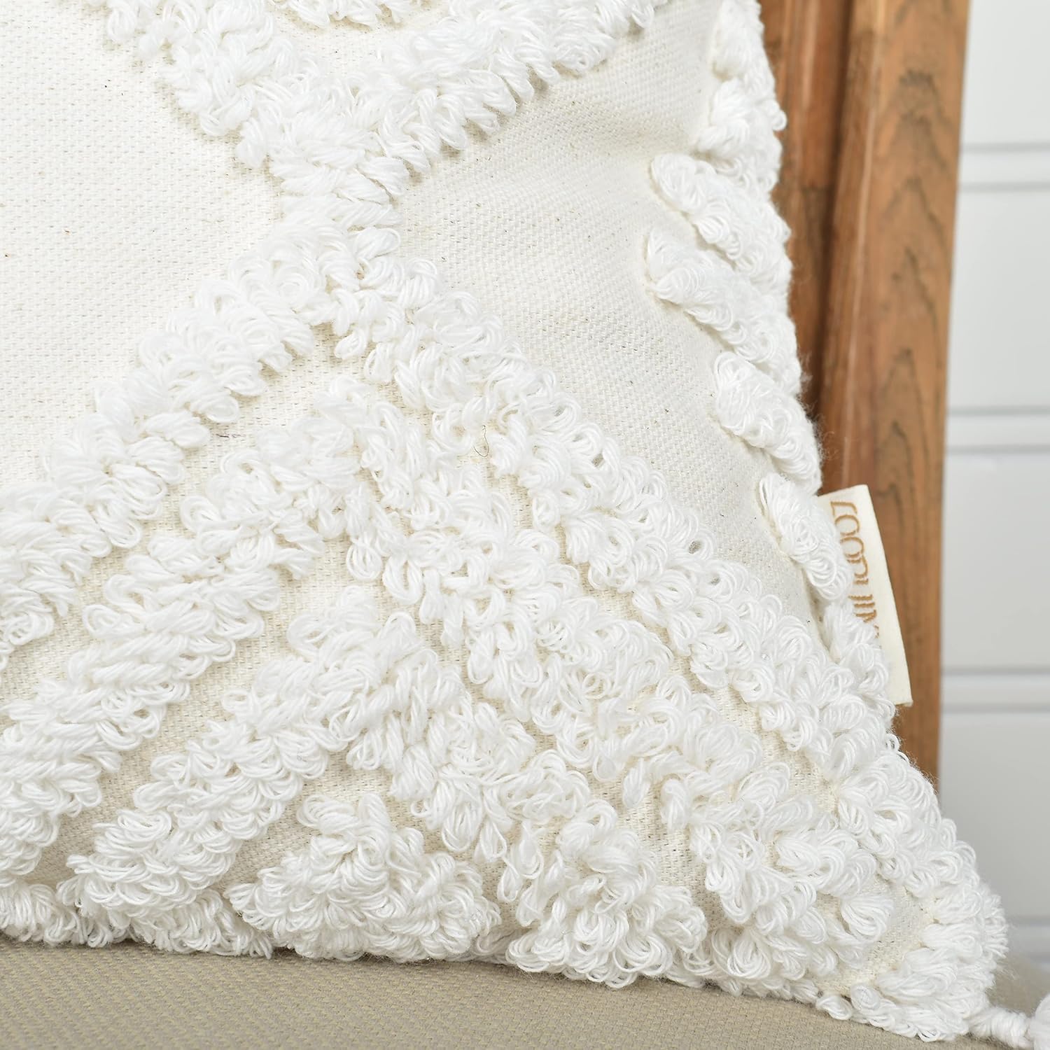 18x18 Boho Tufted Throw Pillow Covers with Cotton Tassels, Spring Ruched