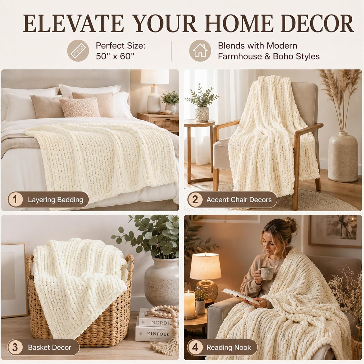 50x60 No Shed Chunky Cable Knit Chenille Throw Blanket