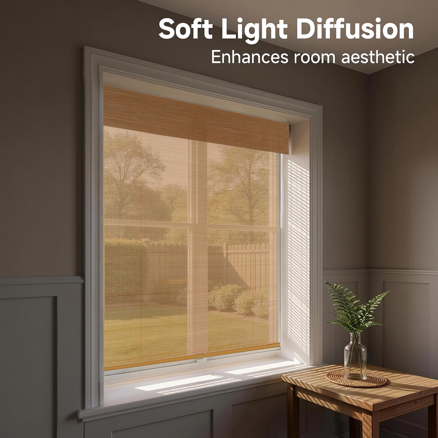 34.5x64" Cordless Bamboo Light Filtering Roman Shades