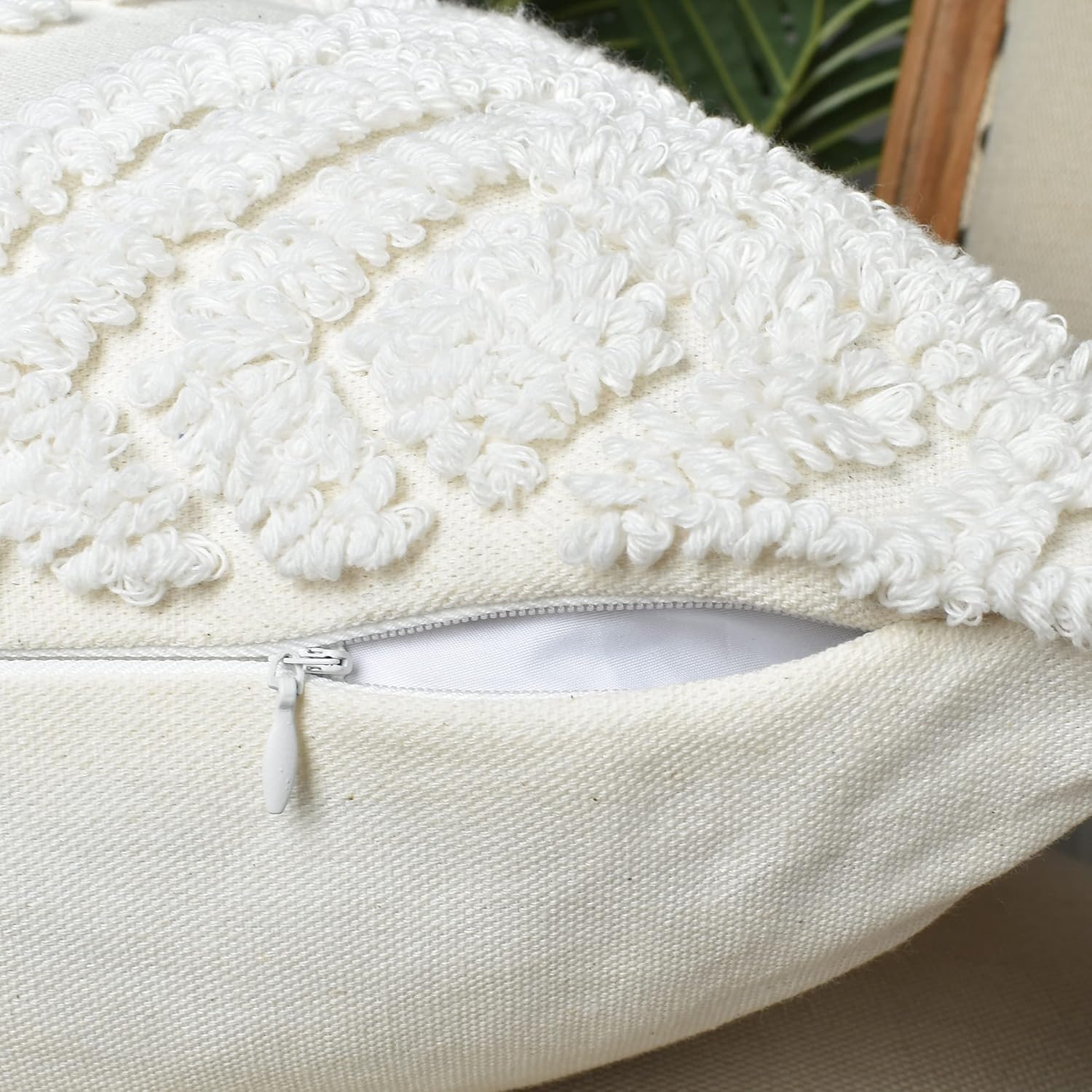 18x18 Boho Tufted Throw Pillow Covers with Cotton Tassels, Spring Ruched
