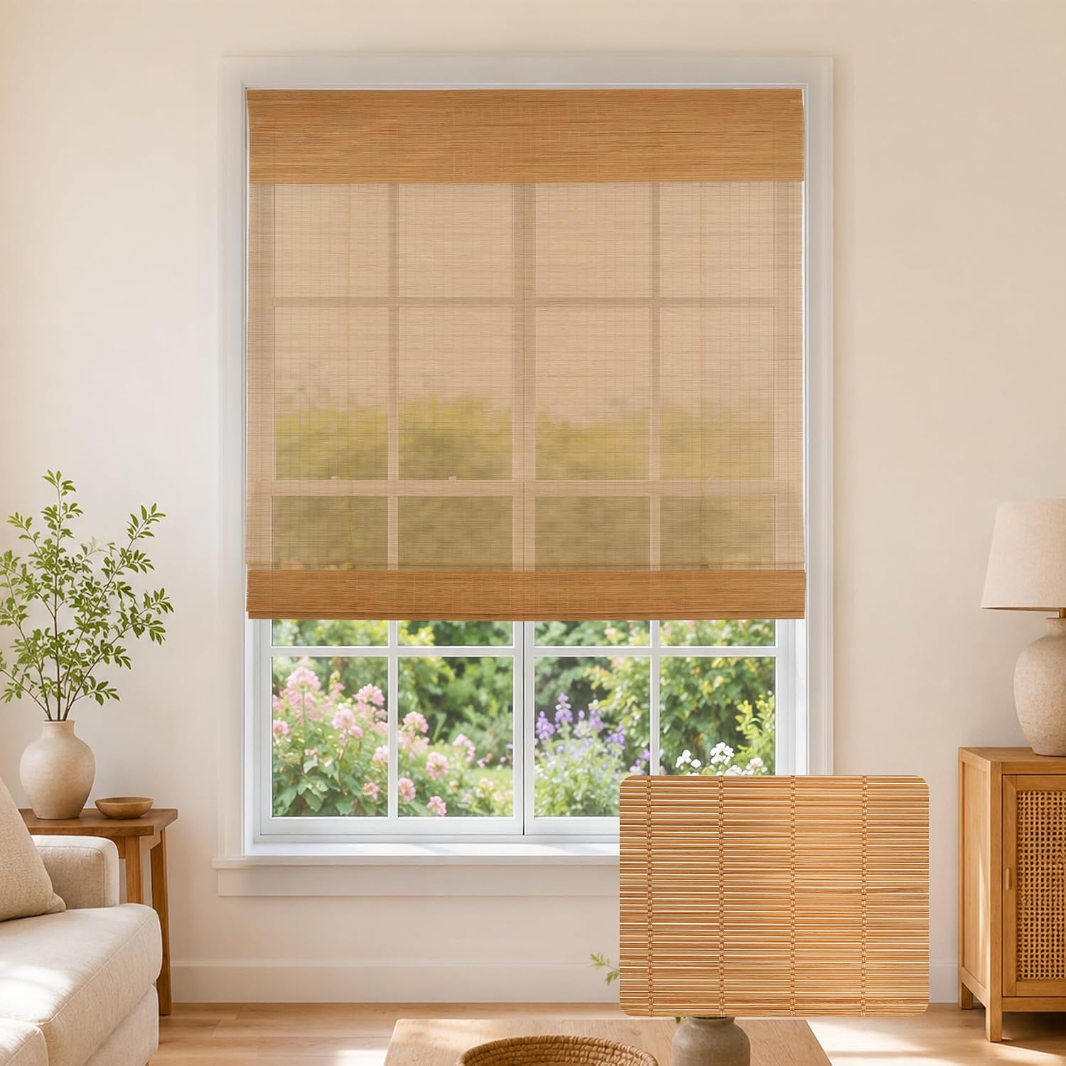 34.5x64" Cordless Bamboo Light Filtering Roman Shades