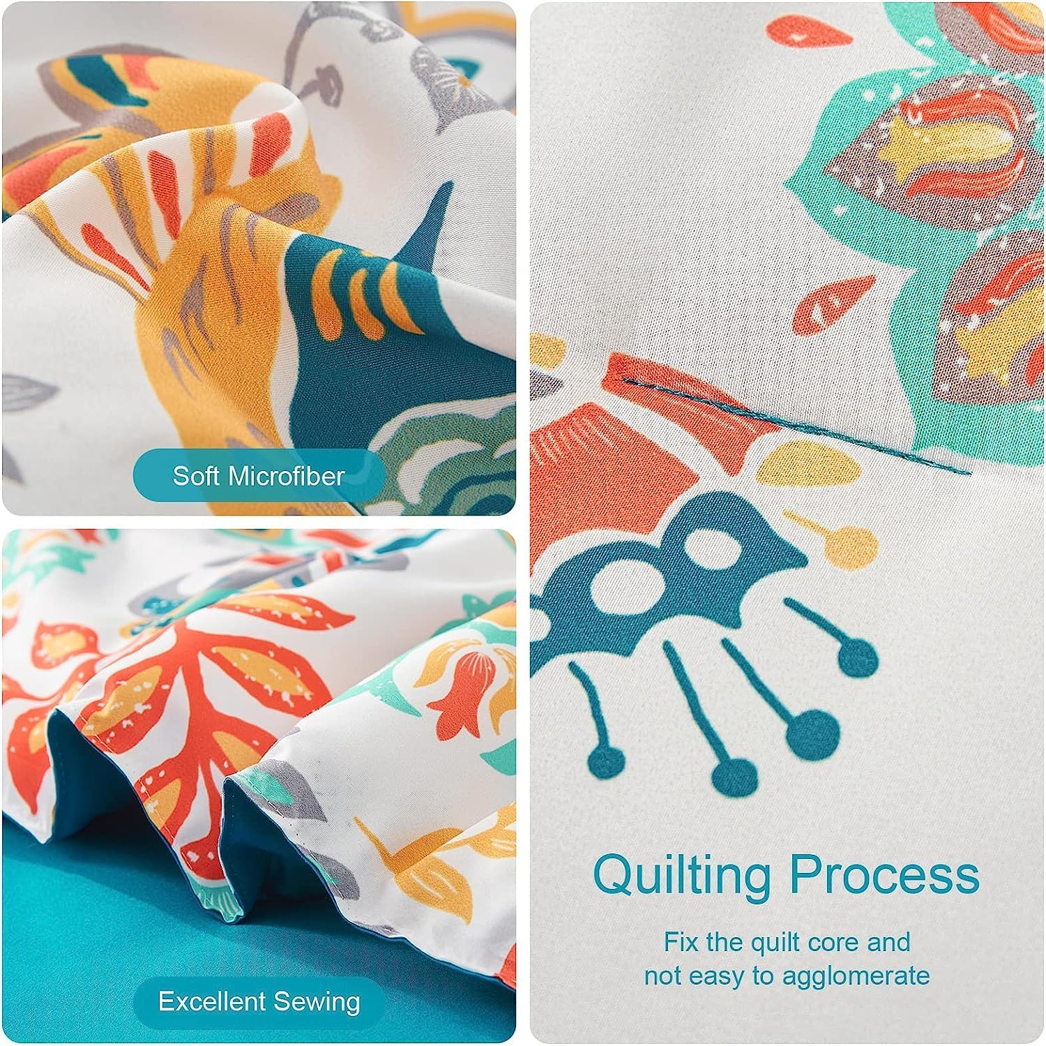 Twin Teal Floral Boho 5-Piece Bed in a Bag Set
